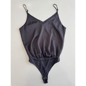 Express Bodysuit Gray Sleeveless V-Neck Snap Crotch‎ XS